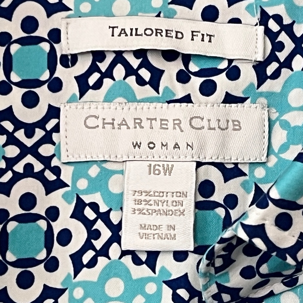 COPY- Charter Club Women's Tailored Fit Button Up Tank Top, Aqua Blue Plus 16W - Picture 3 of 7